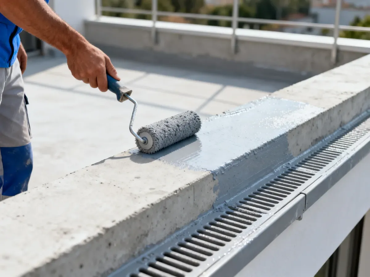Wykonawca nakładający warstwę systemu żywicznego na balkon