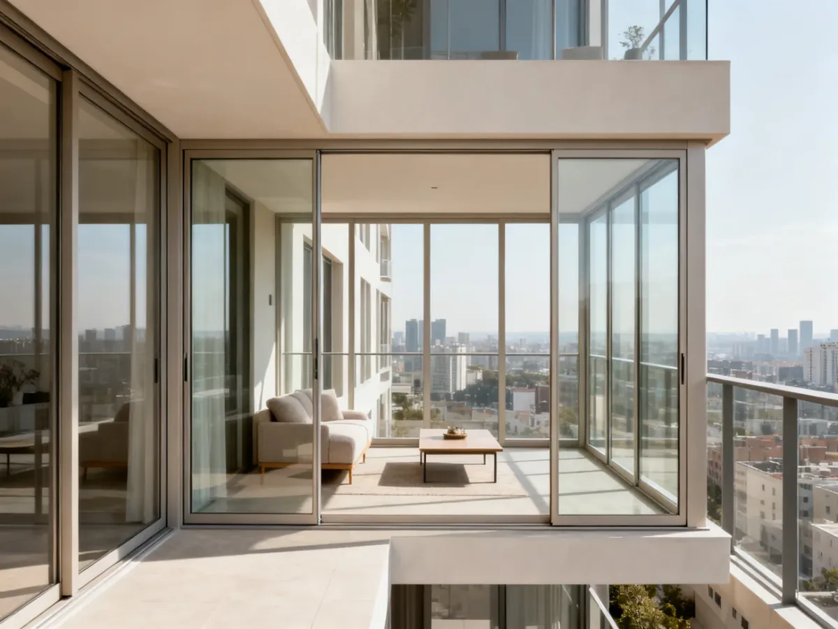 Balkon z przesuwną szklaną zabudową