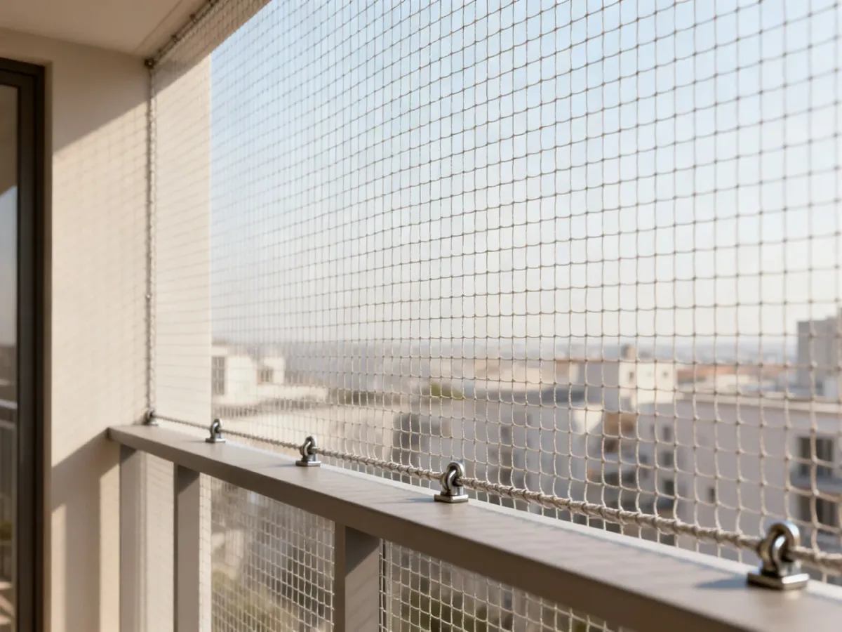Balkon zabezpieczony od podłogi do sufitu mocną siatką dla kota