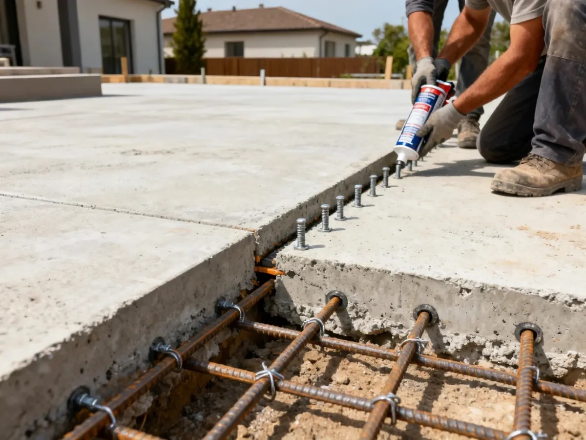 Kotwienie zbrojenia nowej płyty betonowej do istniejącego tarasu