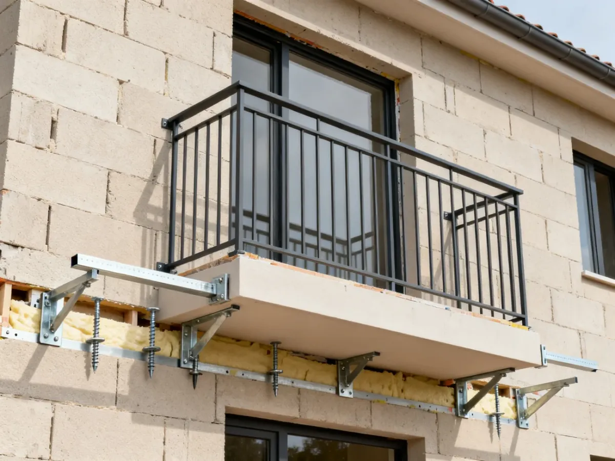 Mocowanie balustrady balkonu francuskiego przez ocieplenie do muru konstrukcyjnego