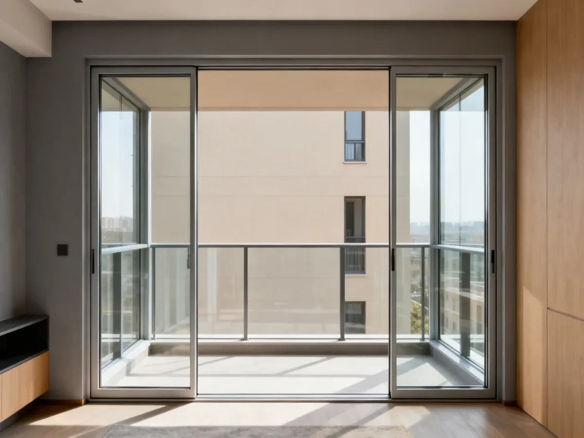 Nowoczesny balkon z aluminiową zabudową i dużymi taflami szkła