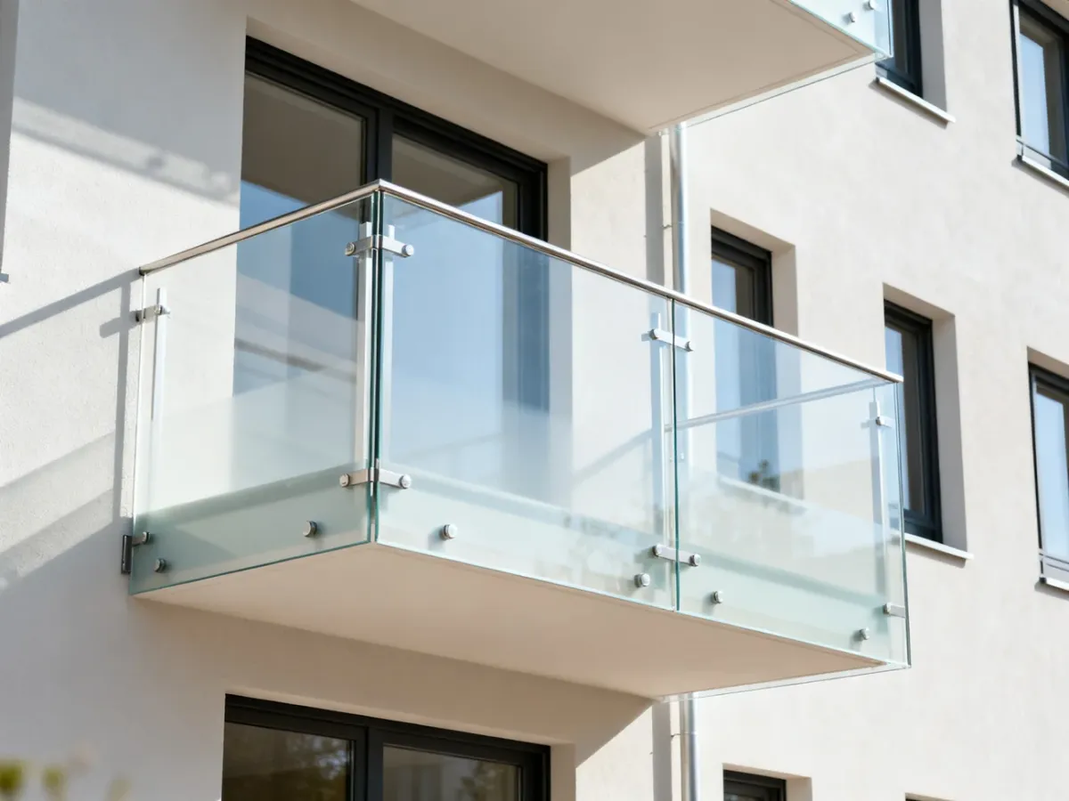 Mały balkon z nowoczesną szklaną balustradą